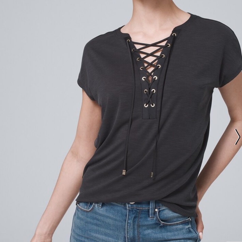 WHBM Black Lace Up T Shirt Blouse Top